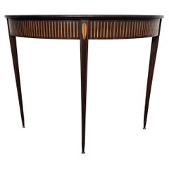 Mid-Century Italian Demi lune Wood Inlay Wall Console Side Table