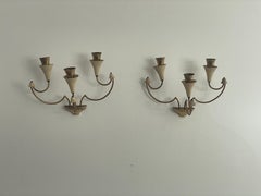Italienisches Design der Jahrhundertmitte, dreiarmig, Paar Sputnik-Leuchten, 1950er Jahre, Italien