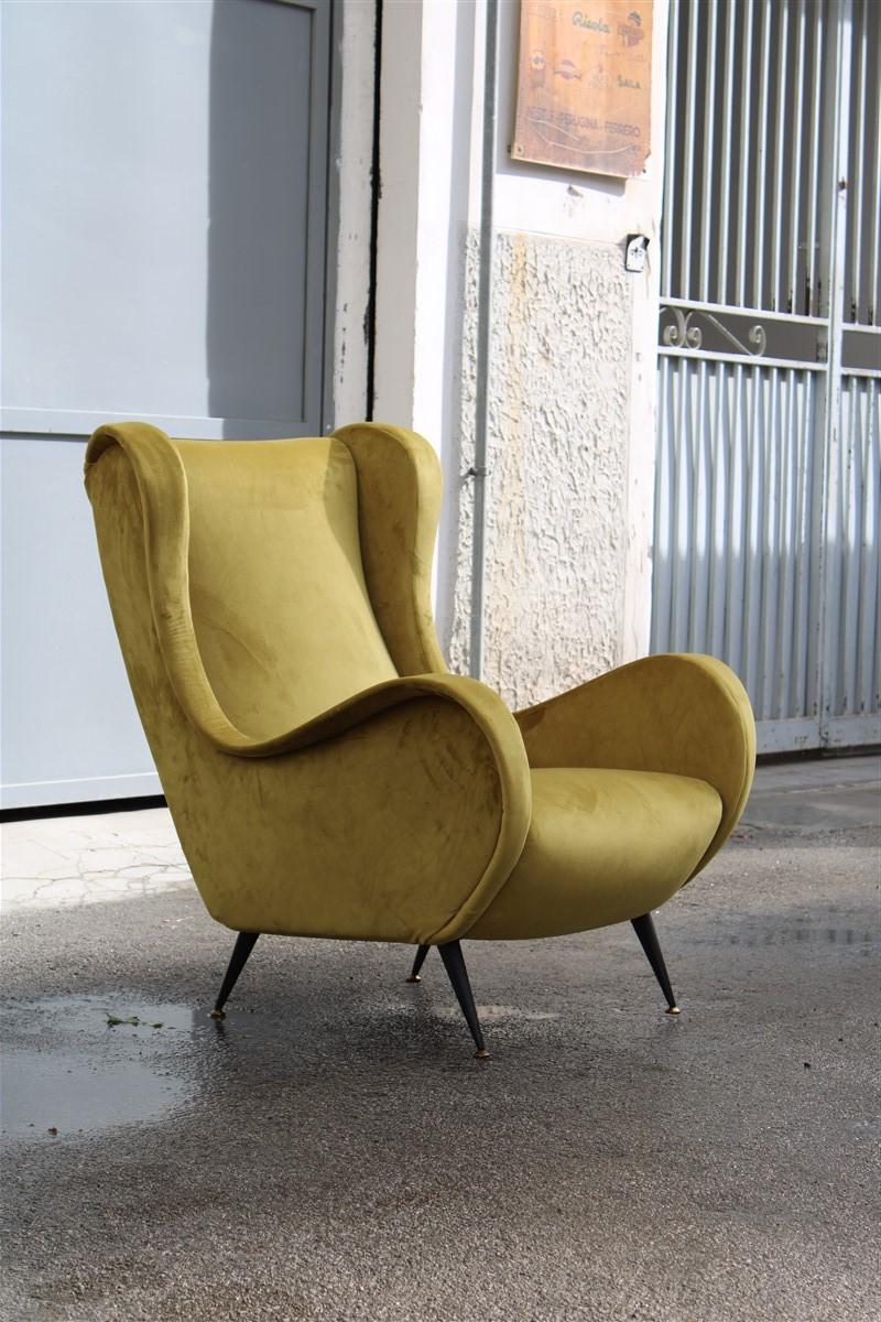 Mid-Century Italian Design armchair green Zanuso Style.