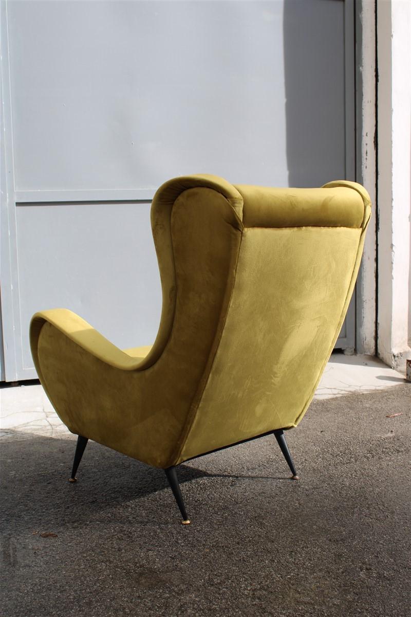 Velvet Mid-Century Italian Design Armchair Green Zanuso Style