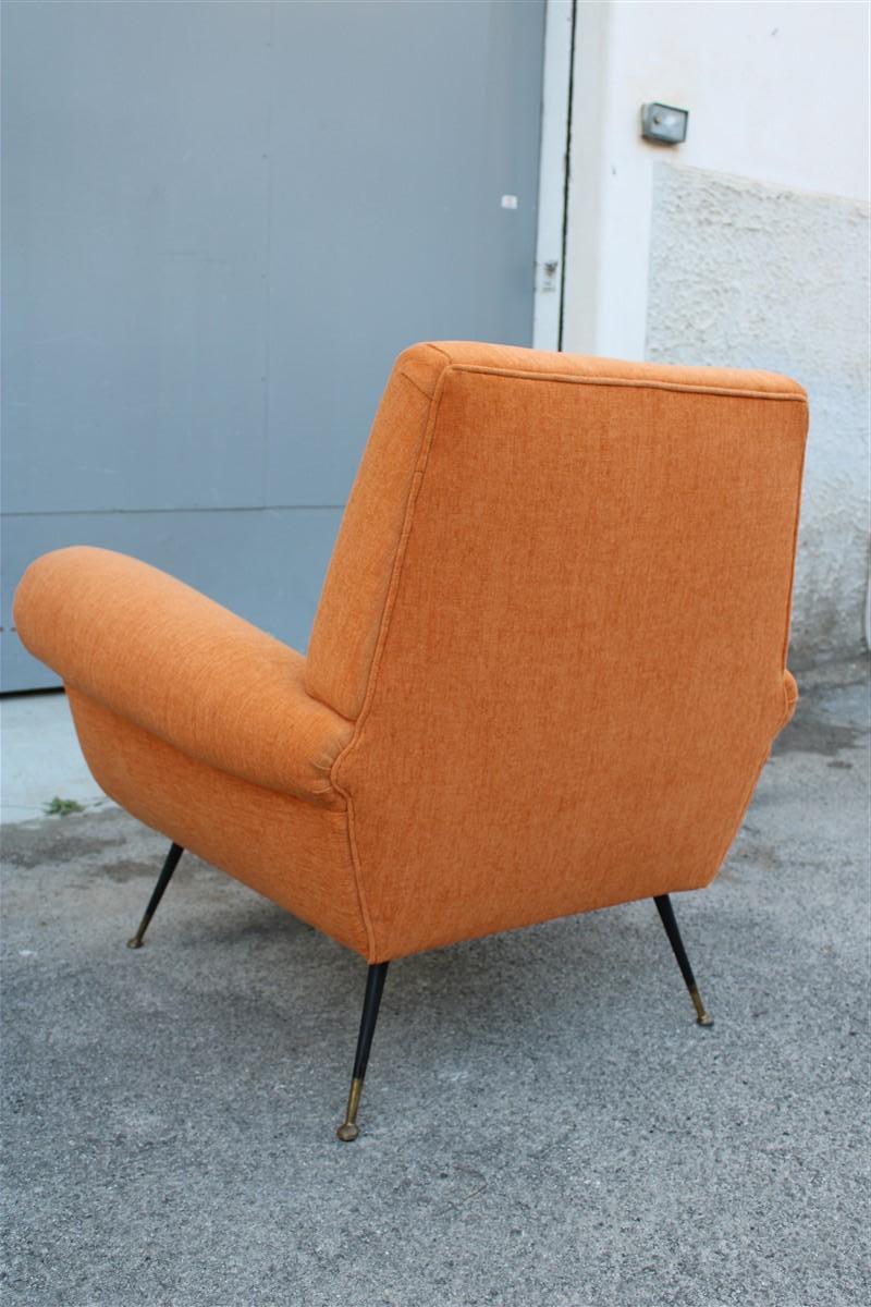 Midcentury Italian Design Armchair Orange Velvet Brass Iron Feet Gigi Radice For Sale 6