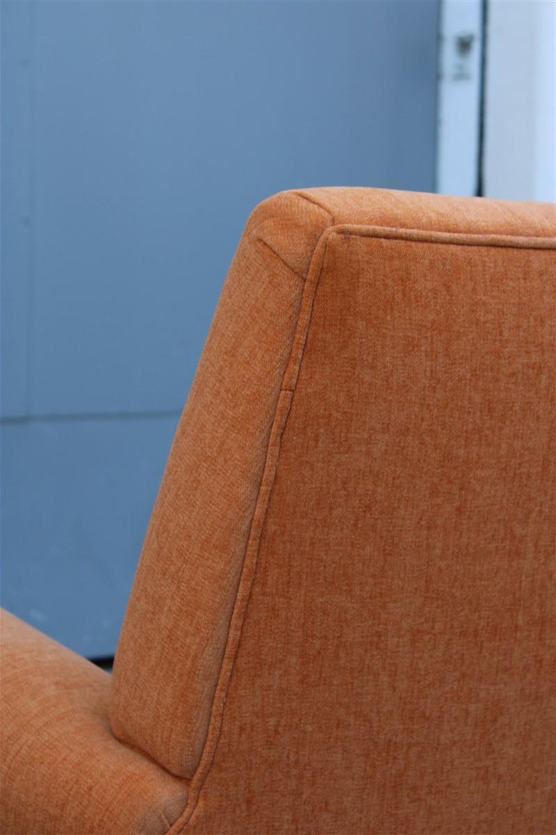 Midcentury Italian Design Armchair Orange Velvet Brass Iron Feet Gigi Radice For Sale 7