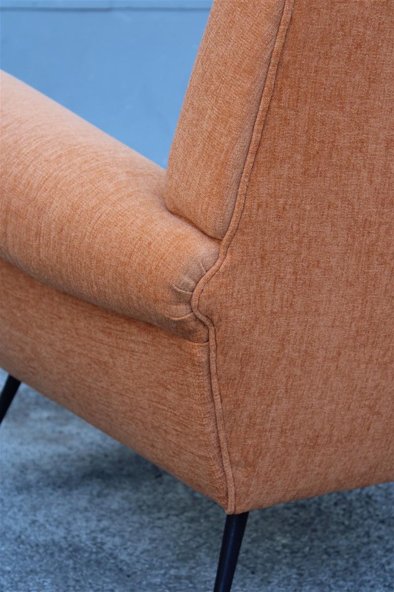 Midcentury Italian Design Armchair Orange Velvet Brass Iron Feet Gigi Radice For Sale 8