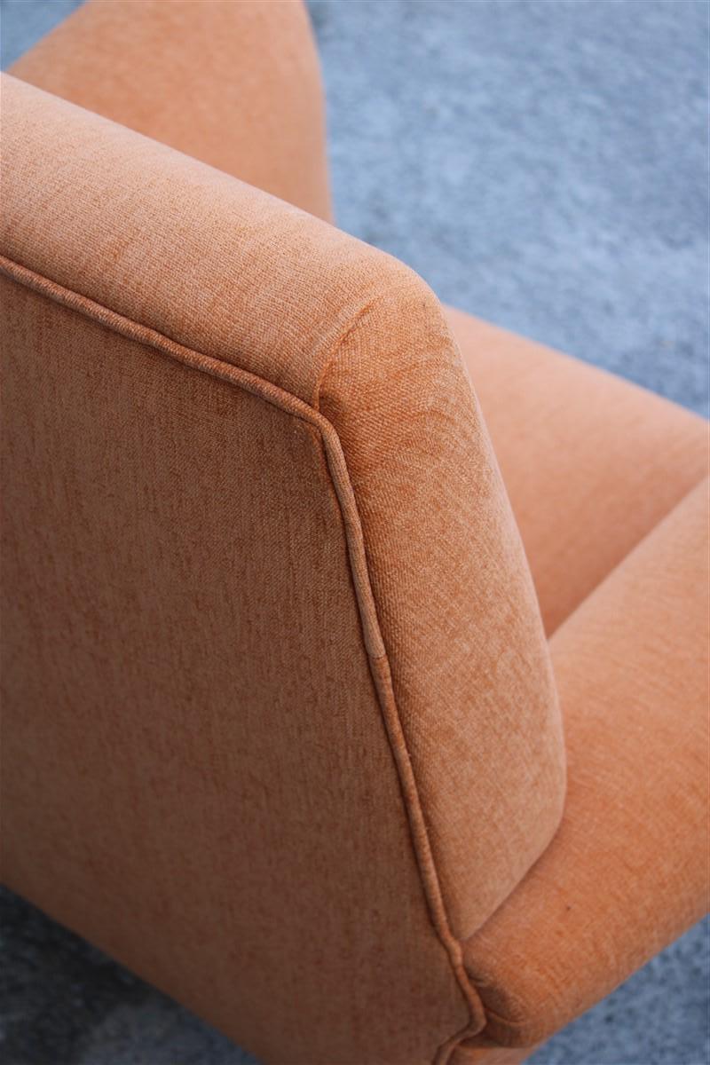 Mid-Century Modern Midcentury Italian Design Armchair Orange Velvet Brass Iron Feet Gigi Radice For Sale