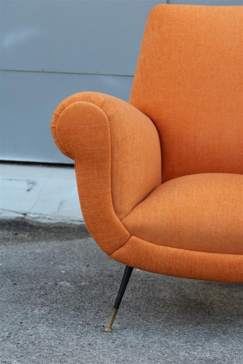 Midcentury Italian Design Armchair Orange Velvet Brass Iron Feet Gigi Radice For Sale 3