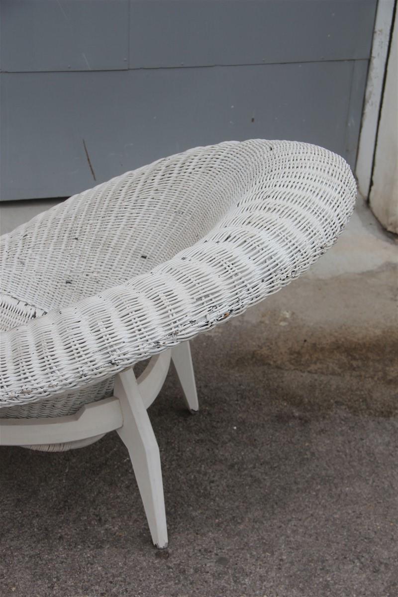 Mid-Century moderno Poltrona di bambù di design italiano del Midcentury Bianca 1950 Curva in vendita