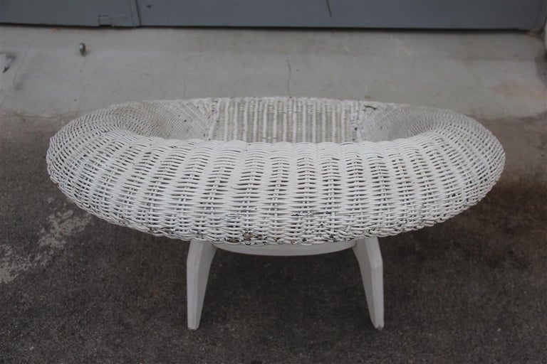 Mid-20th Century Midcentury Italian Design Bamboo Armchair White 1950 Curved For Sale