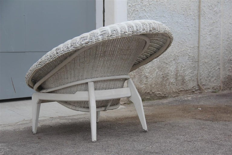Midcentury Italian Design Bamboo Armchair White 1950 Curved For Sale 4
