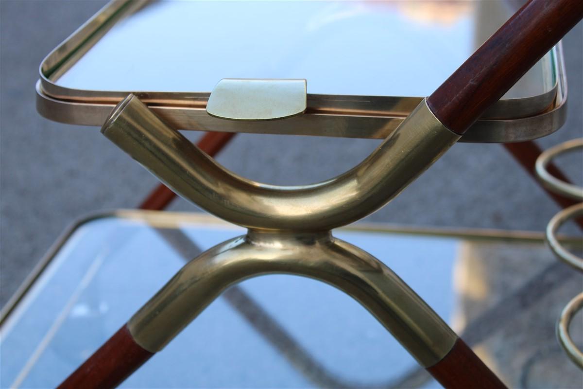 Mid-Century Italienisches Design Barwagen Holz und Messing Gold Glasplatte abnehmbares Tablett im Angebot 1