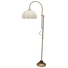 Mid-Century Italian Design Brass Floor Lamp Adjustable in Height Fabric Dome