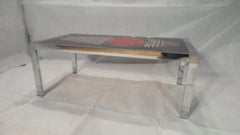 Midcentury Italian Design Chrome and Ceramic Top Coffee Table