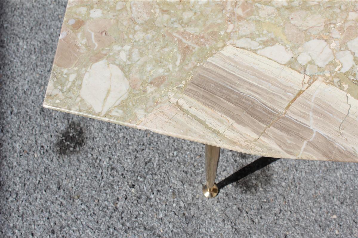Mid-20th Century Midcentury Italian Design Coffee Table Octagonal Beige Marble with Gold Brass For Sale