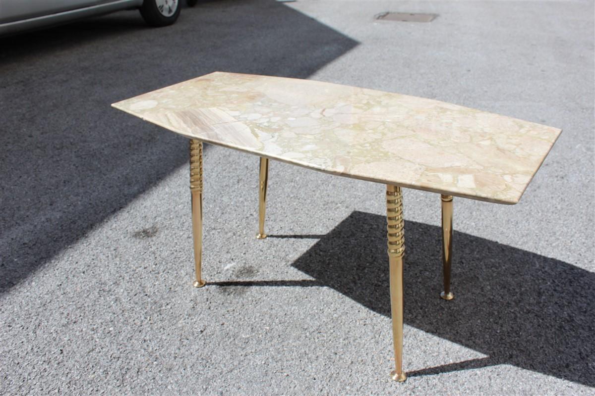 Midcentury Italian Design Coffee Table Octagonal Beige Marble with Gold Brass For Sale 2