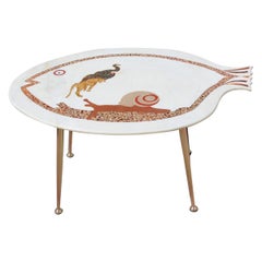 Vintage Midcentury Italian Design Coffee Table with Golden Brass Marble Inlaid Fish