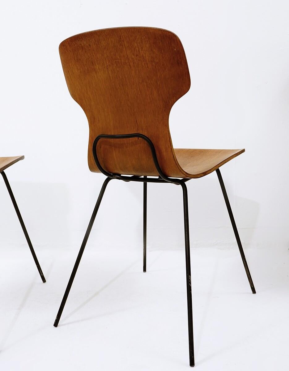 Mid Century Italian Design Curved Teak Dining Chairs in the Style of Carlo Ratti 9