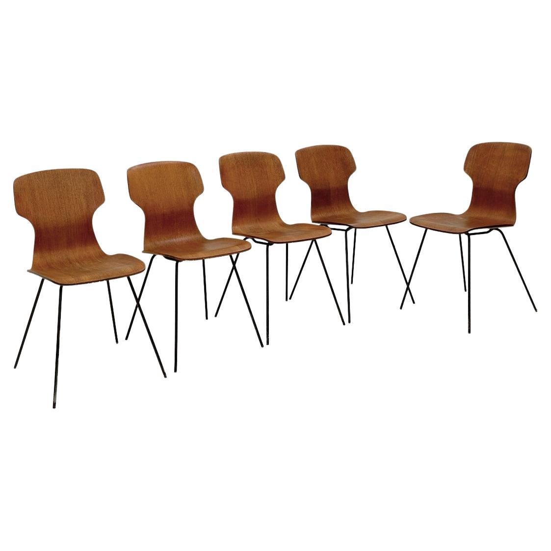 Mid Century Italian Design Curved Teak Dining Chairs in the Style of Carlo Ratti