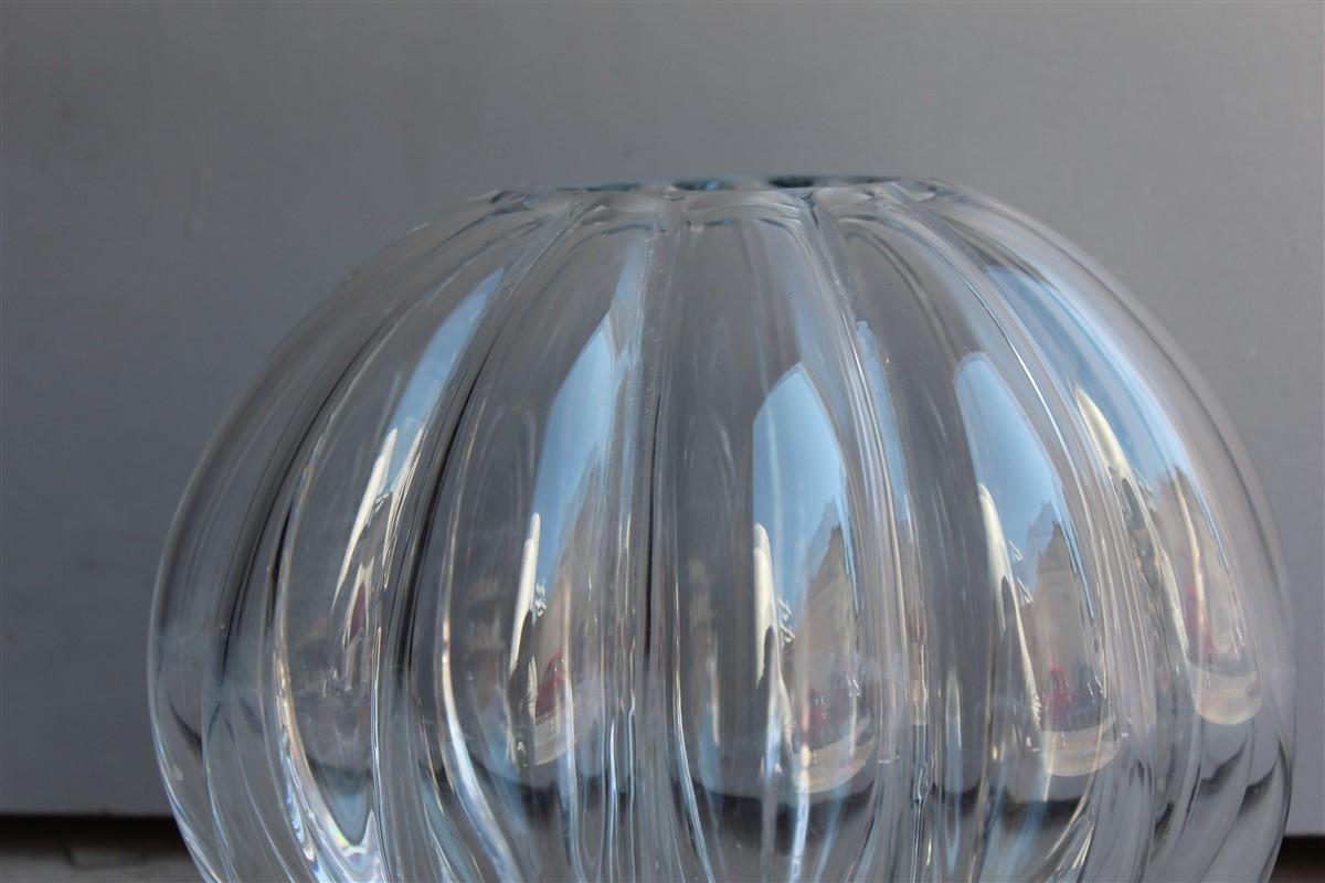 Midcentury Italian design pumpkin-shaped Murano glass vase transparent.
