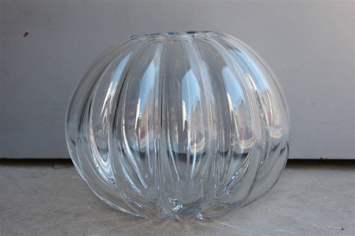 Midcentury Italian Design Pumpkin-Shaped Murano Glass Vase Transparent 1