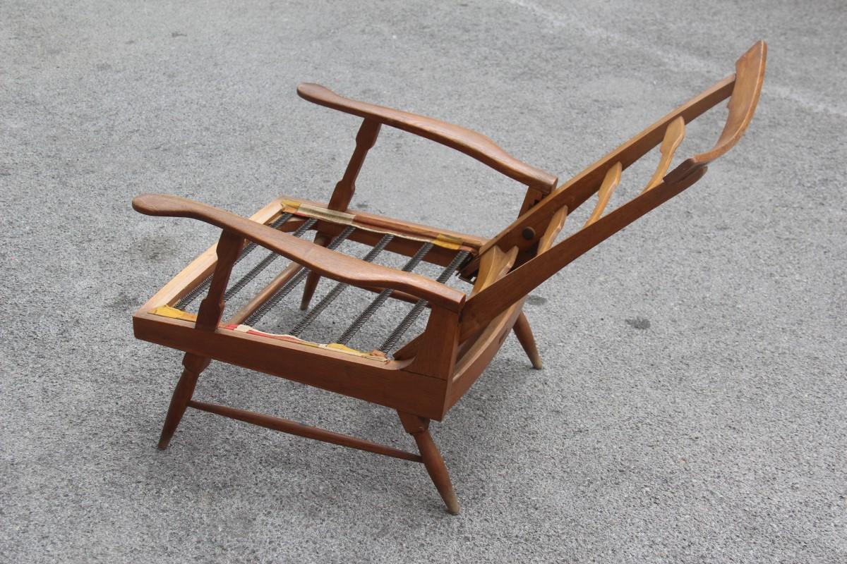 Midcentury Italian Design Reclining Chestnut Armchair 1950s Shaped Paolo Buffa For Sale 8