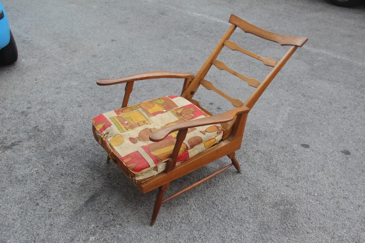 Mid-20th Century Midcentury Italian Design Reclining Chestnut Armchair 1950s Shaped Paolo Buffa For Sale