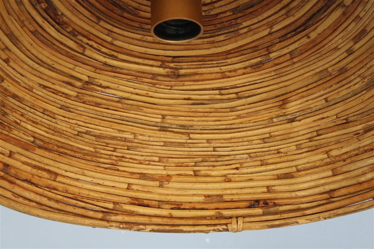 Mid-Century Italian Design Round Chandelier Bamboo Whit Brass Part, 1950s For Sale 7