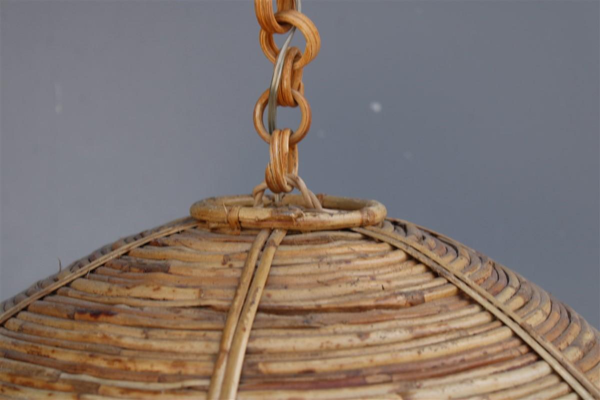 Mid-20th Century Mid-Century Italian Design Round Chandelier Bamboo Whit Brass Part, 1950s For Sale