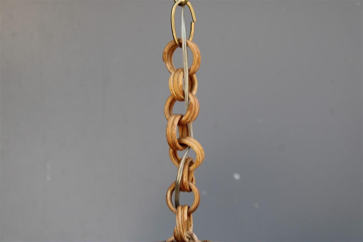 Mid-Century Italian Design Round Chandelier Bamboo Whit Brass Part, 1950s For Sale 1