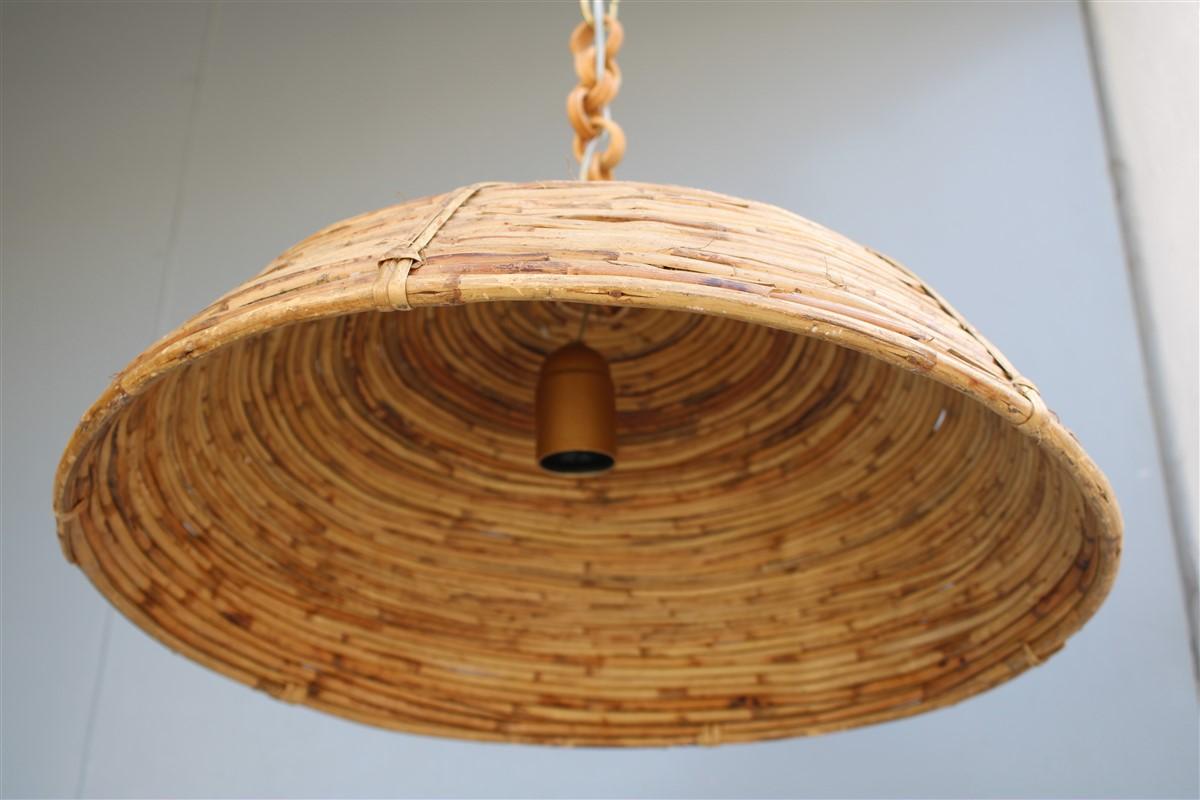 Mid-Century Italian Design Round Chandelier Bamboo Whit Brass Part, 1950s For Sale 3