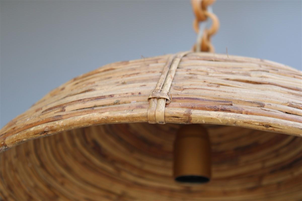 Mid-Century Italian Design Round Chandelier Bamboo Whit Brass Part, 1950s For Sale 4
