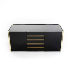 Mid-century Italian design sideboard black finish - brass accents by Mario Sabot