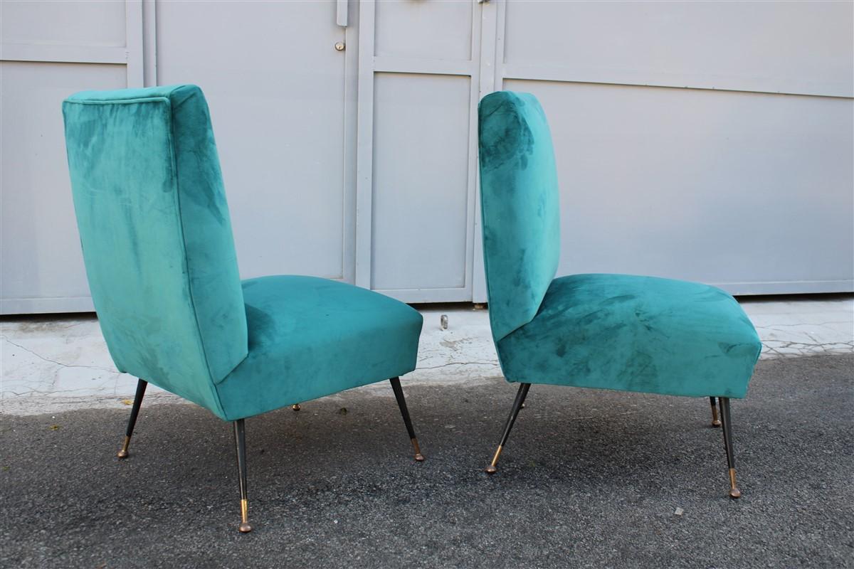 Midcentury Italian design small chairs Gigi Radice for Minotti green velvet.