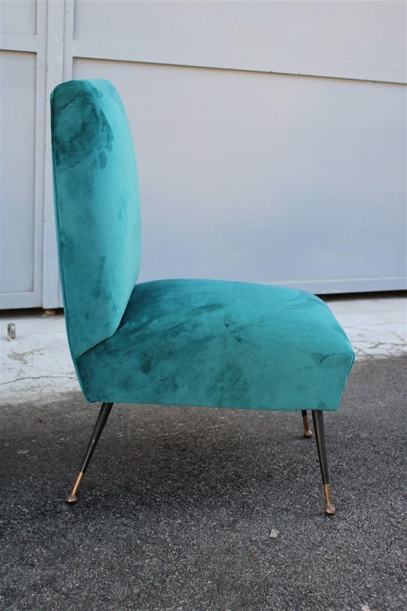 Brass Midcentury Italian Design Small Chairs Gigi Radice for Minotti Green Velvet For Sale