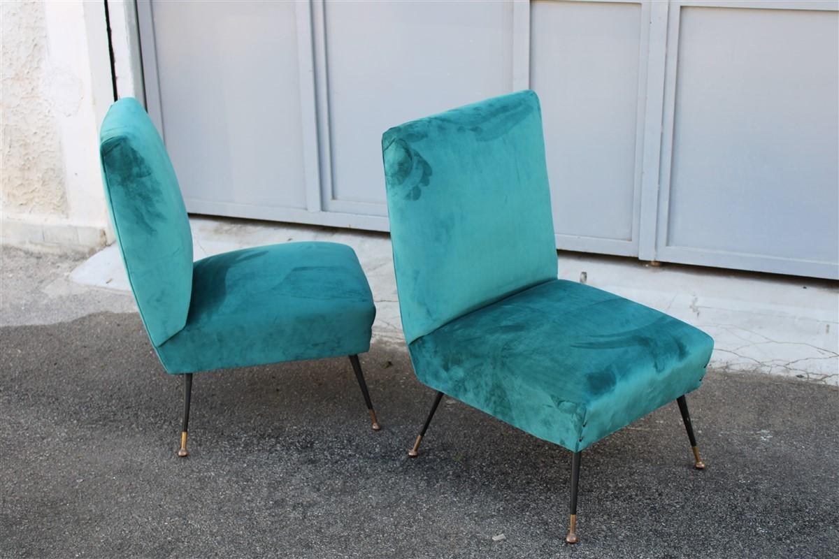 Midcentury Italian Design Small Chairs Gigi Radice for Minotti Green Velvet For Sale 1
