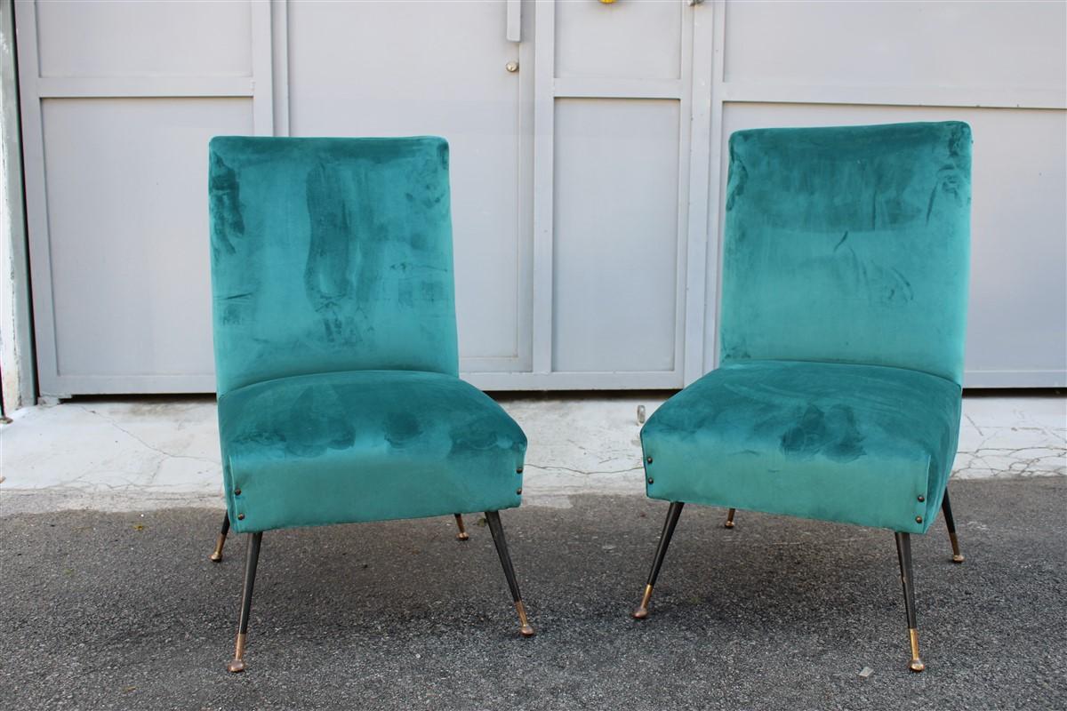 Midcentury Italian Design Small Chairs Gigi Radice for Minotti Green Velvet For Sale 2