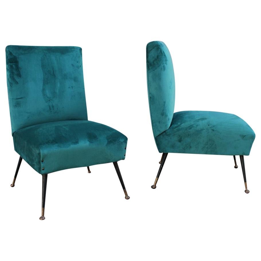 Midcentury Italian Design Small Chairs Gigi Radice for Minotti Green Velvet For Sale