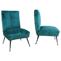 Petites chaises italiennes design du milieu du siècle dernier Gigi Radice pour Minotti en velours vert