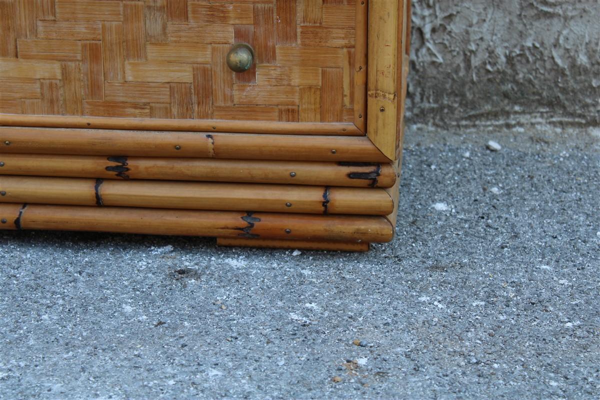 Midcentury Italian Design Solid Bamboo Chest of Drawers with Brass Handles Draw 5