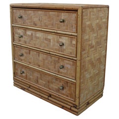 Midcentury Italian Design Solid Bamboo Chest of Drawers with Brass Handles Draw