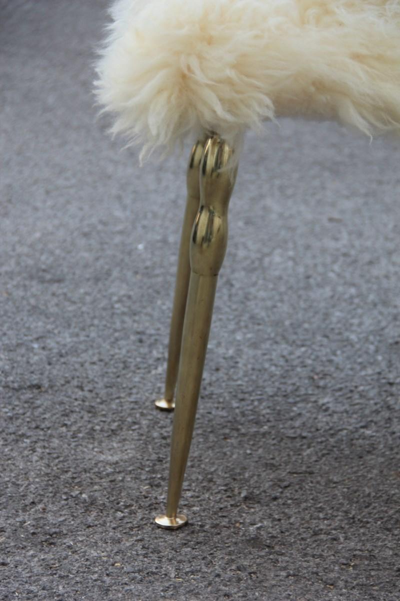 Mid-Century Modern Midcentury Italian Design Stools in Brass and Rectangular Seats Sheep, 1950s