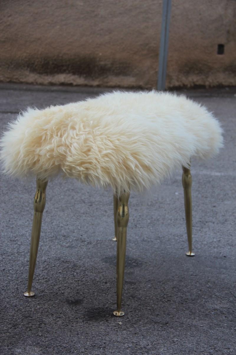 Midcentury Italian Design Stools in Brass and Rectangular Seats Sheep, 1950s In Good Condition In Palermo, Sicily