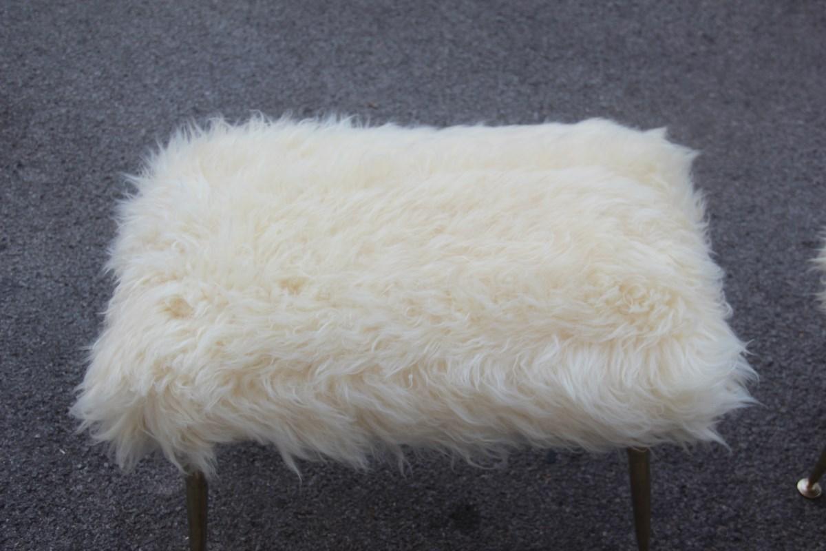 Midcentury Italian Design Stools in Brass and Rectangular Seats Sheep, 1950s 1
