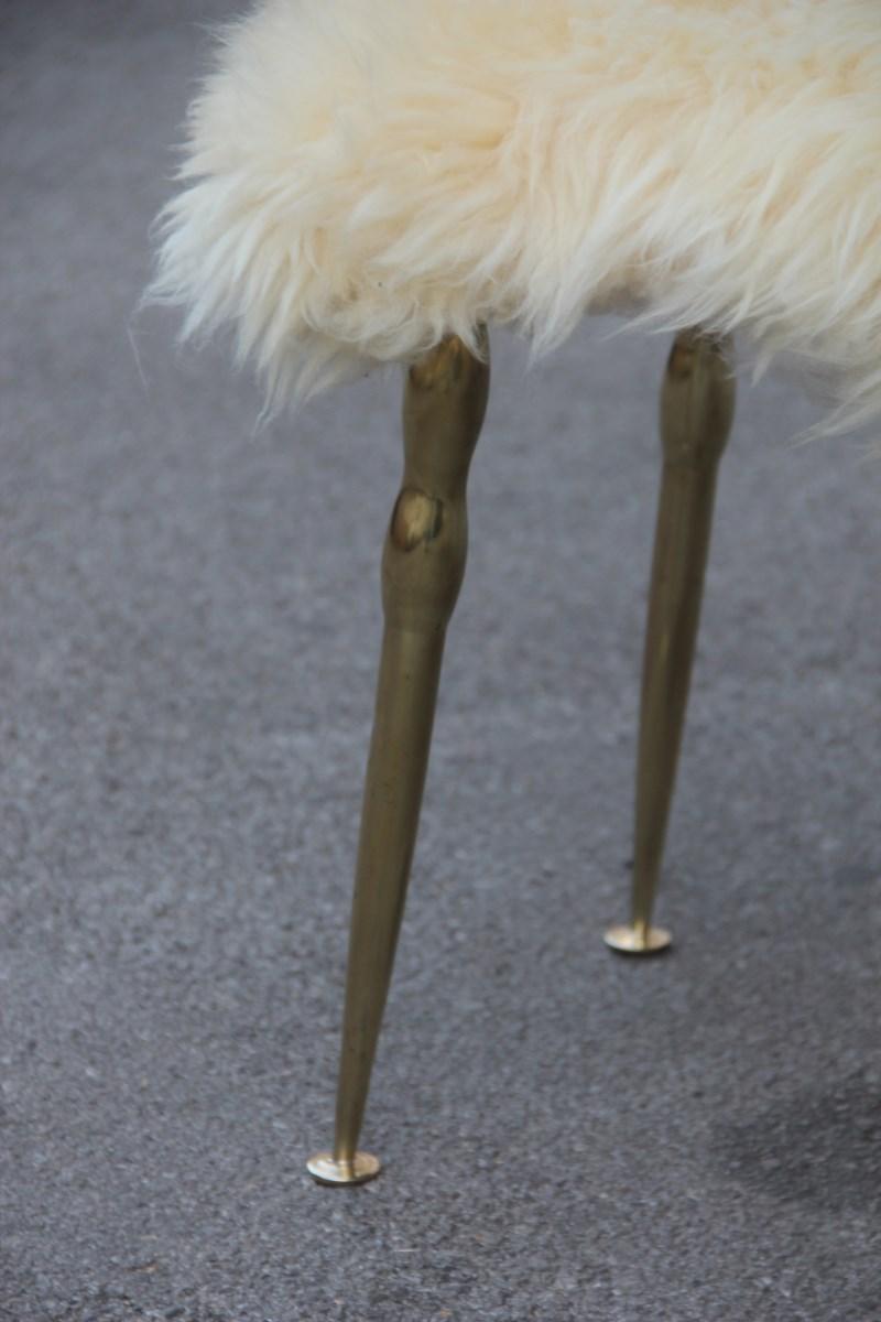 Midcentury Italian Design Stools in Brass and Rectangular Seats Sheep, 1950s 3
