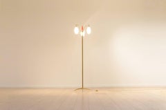 Midcentury Italian Design, Suspended Opaline Glass and Brass Floor Lamp