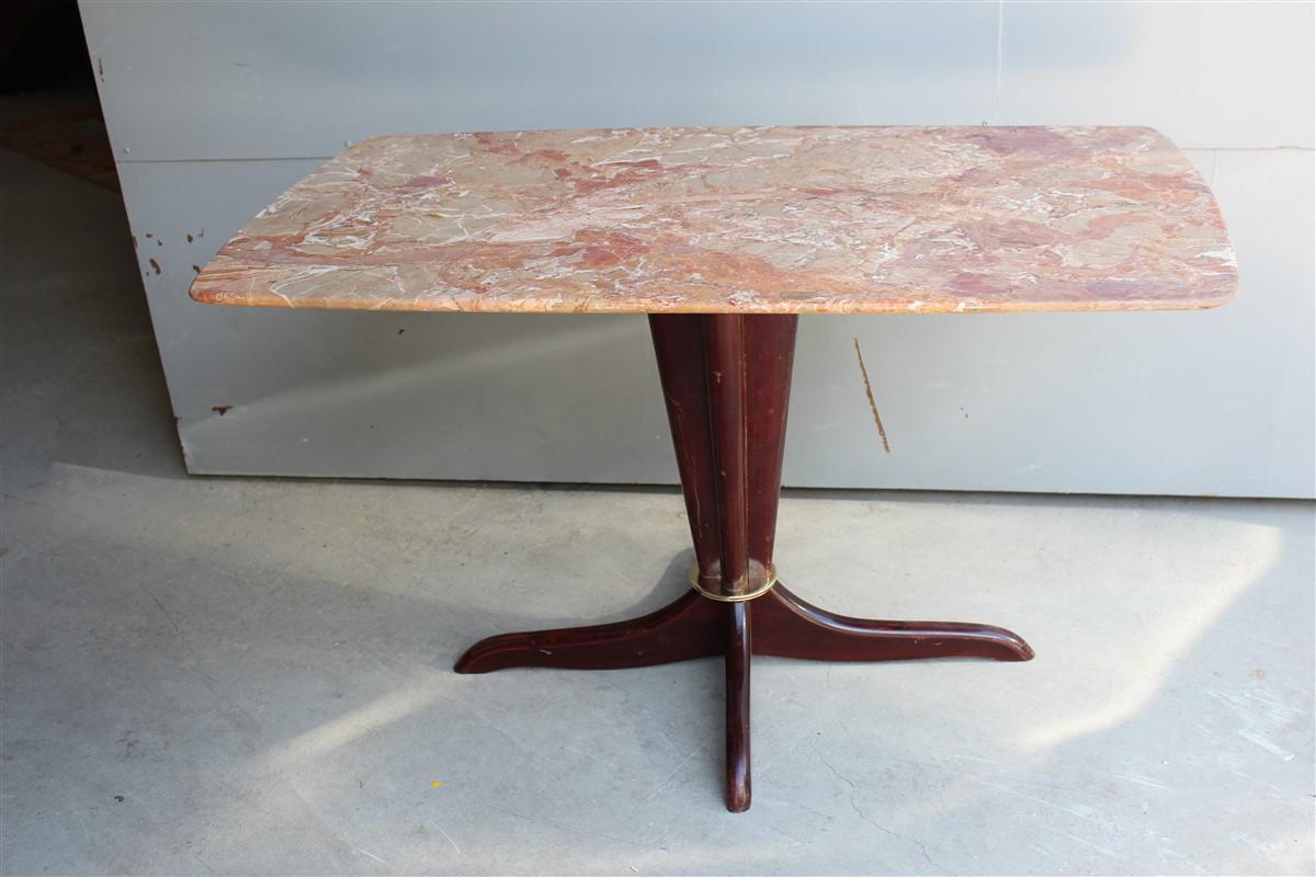 Midcentury Italian design table coffee mahogany brass marble gold brown beige, attributed to Paolo Buffa design.