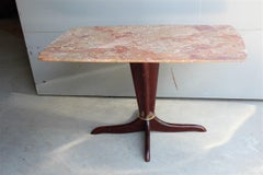 Midcentury Italian Design Table Coffee Mahogany Brass Marble Gold Brown Beige