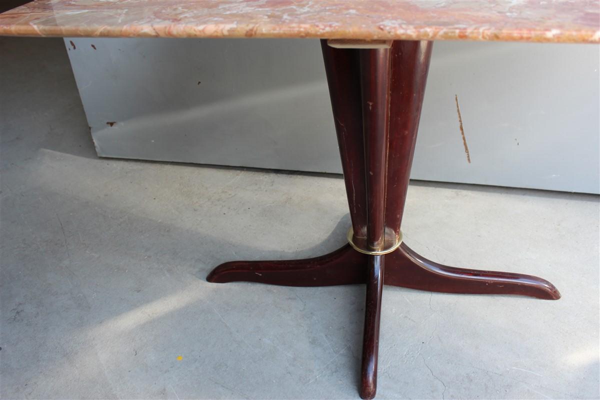 Midcentury Italian Design Table Coffee Mahogany Brass Marble Gold Brown Beige For Sale 2