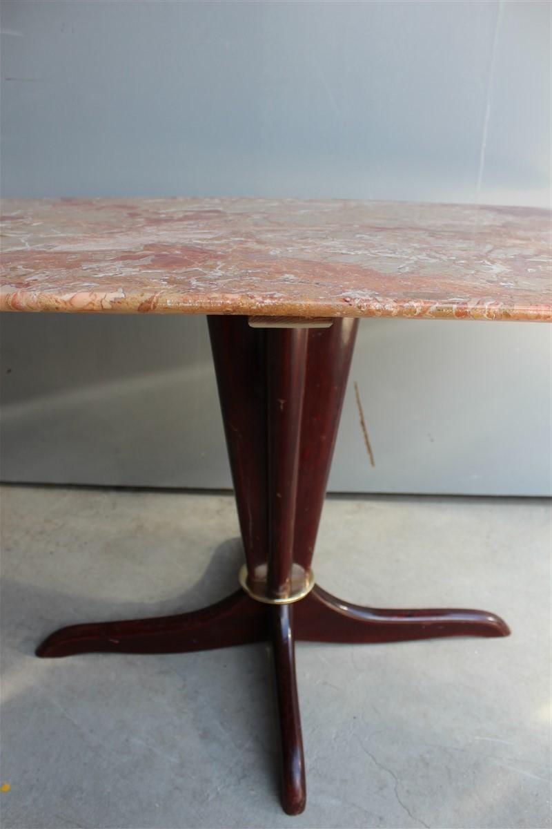 Midcentury Italian Design Table Coffee Mahogany Brass Marble Gold Brown Beige For Sale 3