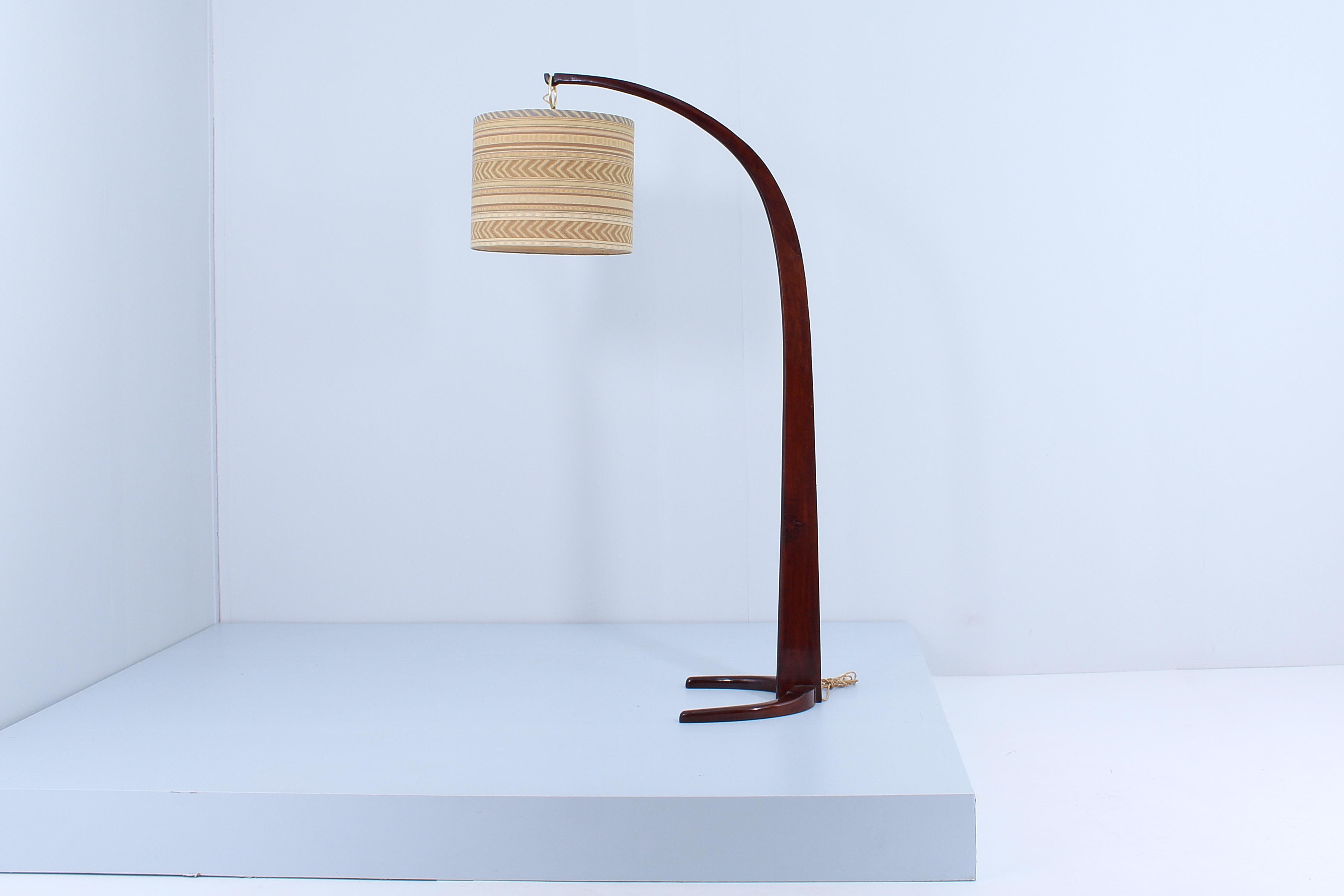 Modern Mid-Century Italian Design Wooden Arched Floor Lamp 60s Italy