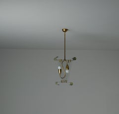 Mid-Century Italian Designer Pendant Lamp in Brass and Green Lacquered Metal