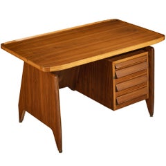 Mid-Century Italian Desk with Drawers and Brass Details